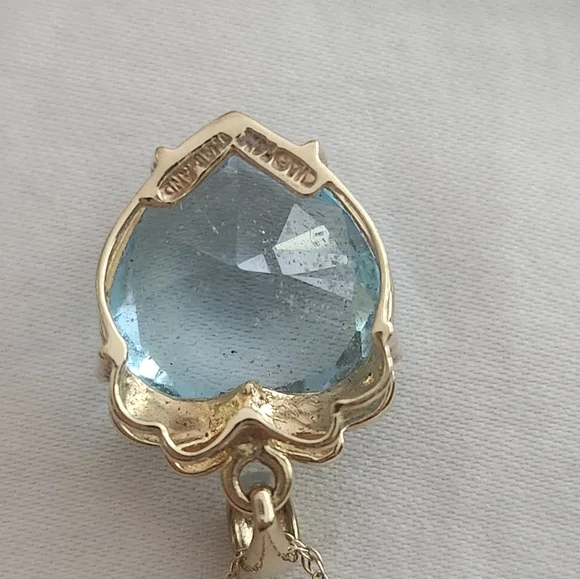 Exquisite 5.00Ct Heart Cut Natural Swiss Blue Topaz & Natural Diamond Pendant - Picture 4 of 13